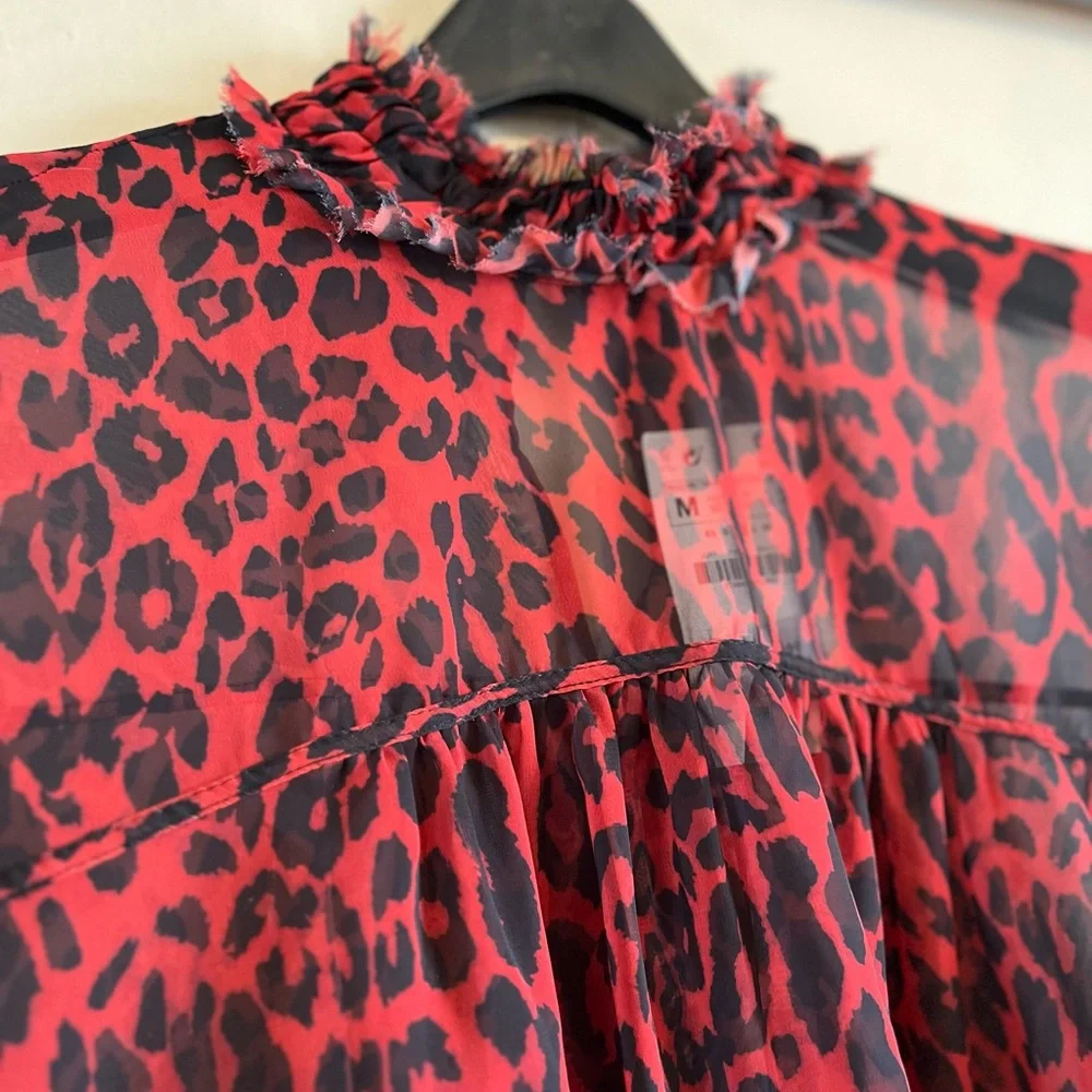 NWT ZARA Animal print blouse muted orange and black print - Picture 3 of 10